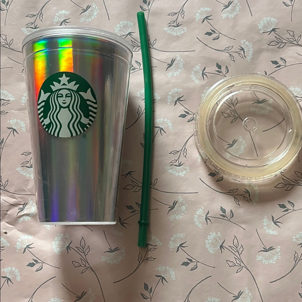 Starbucks Holographic Tumbler with Green Straw